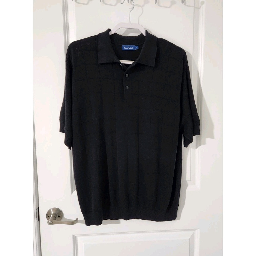 Paul‎ Fredrick Men's Polo Shirt SILK Black Short Sleeve Size L